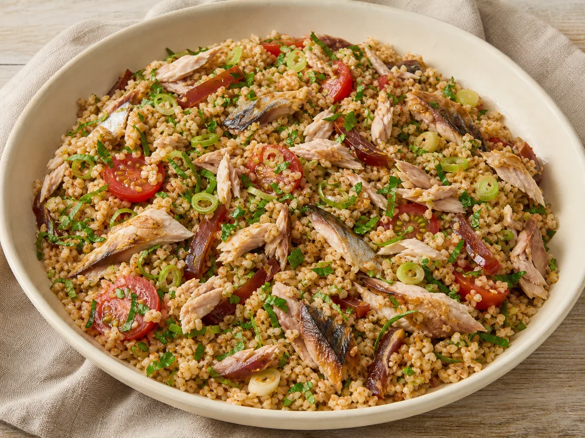 Mackerel and bulgur wheat salad